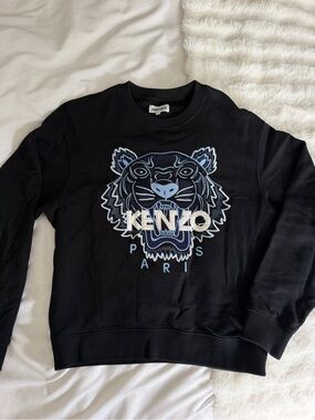 Kenzo Paris Tiger Embroidered Crewneck Sweatshirt Black Navy Blue Size S